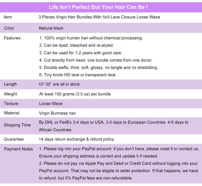 Legend Hair Burmese Hair 3 Pieces Virgin Hair Bundles With 5x5 HD Transparent Lace Closure Loose Wave