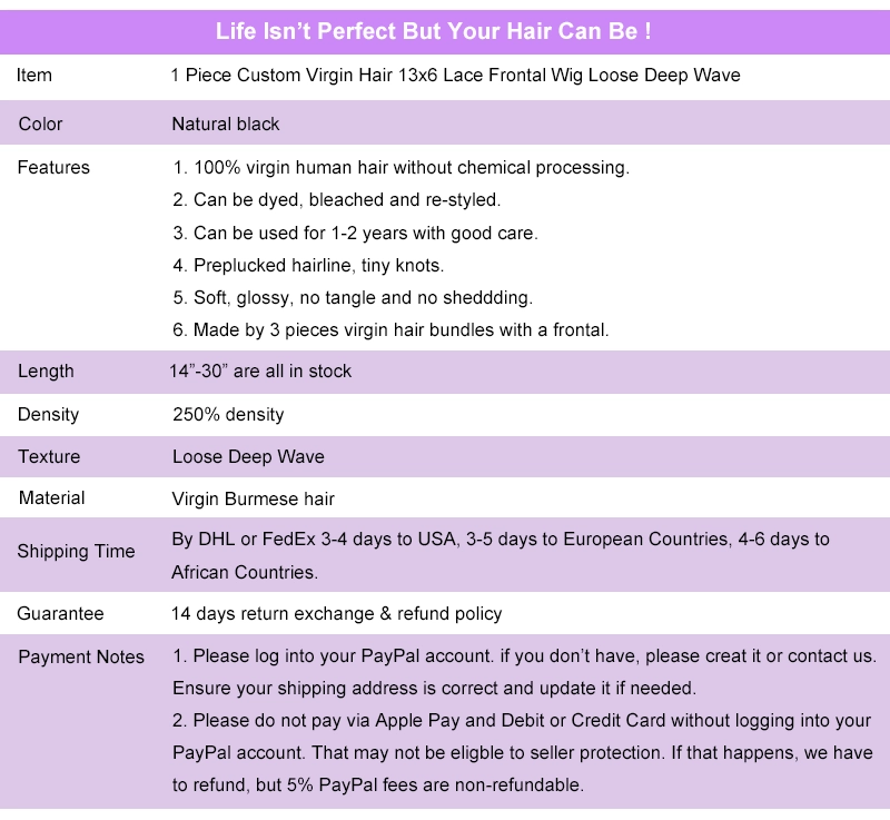 Custom Wig Virgin Hair 13x6 Lace Frontal Wig 13x6 Frontal Wig 13x6 HD Transparent Lace Wig Lace Frontal Wig Loose Deep Wave