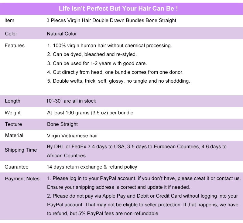 Vietnamese Hair Virgin Hair Double Drawn Bundles Bone Straight 