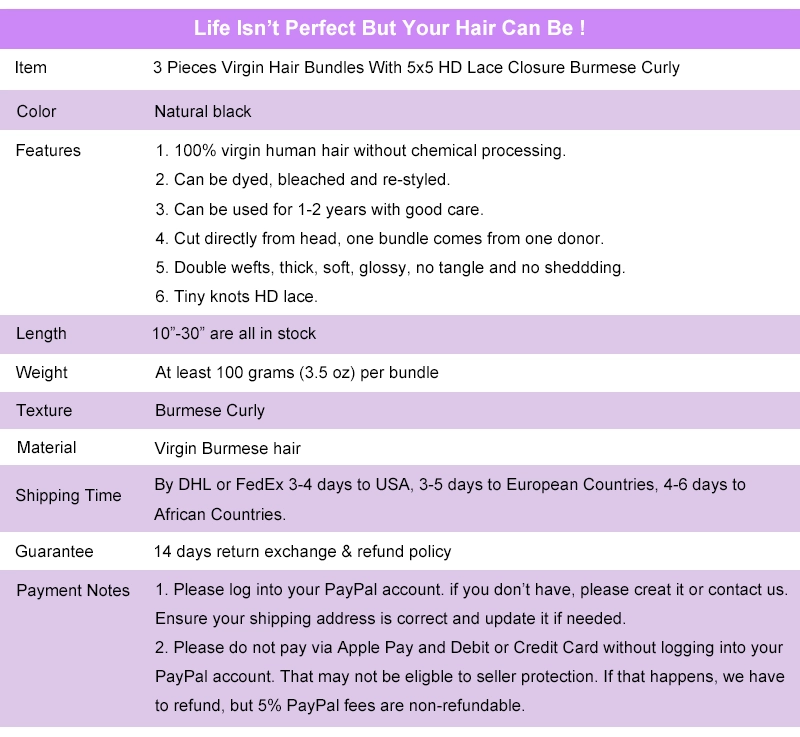 Legend Hair Burmese Hair 3 Pieces Virgin Hair Bundles With 5x5 Lace HD Lace Closure Burmese Curly