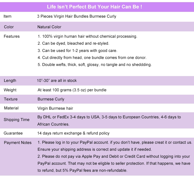 Legend Hair Burmese Hair 3 Pieces Virgin Hair Bundles Burmese Curly 