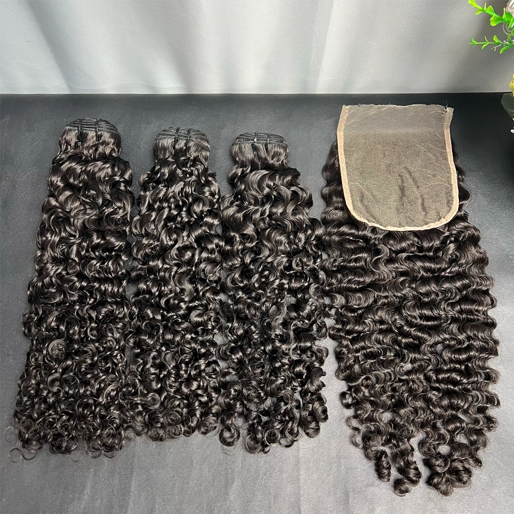 3 Pieces Virgin Hair Bundles With 5x5 HD Lace Closure Burmese Curly