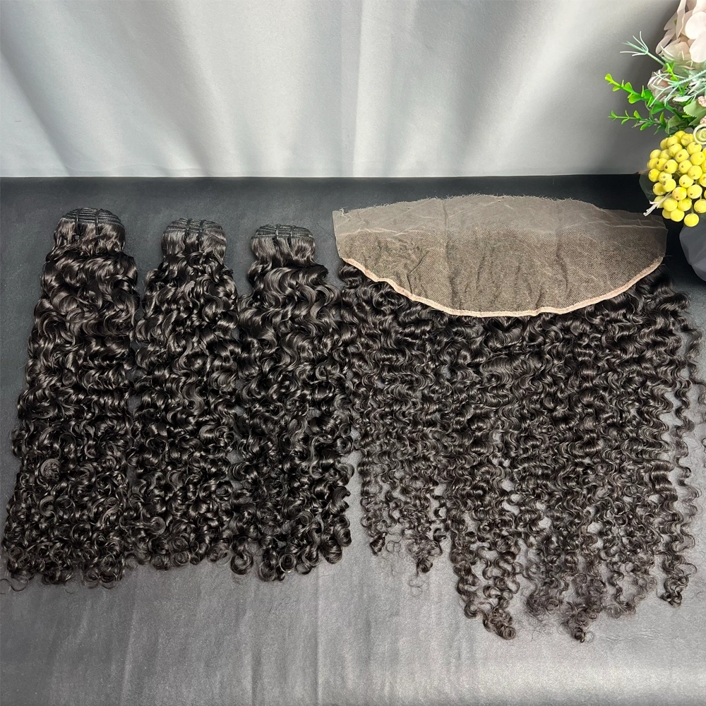 3 Pieces Virgin Hair Bundles With 13x4 HD Lace Frontal Burmese Curly
