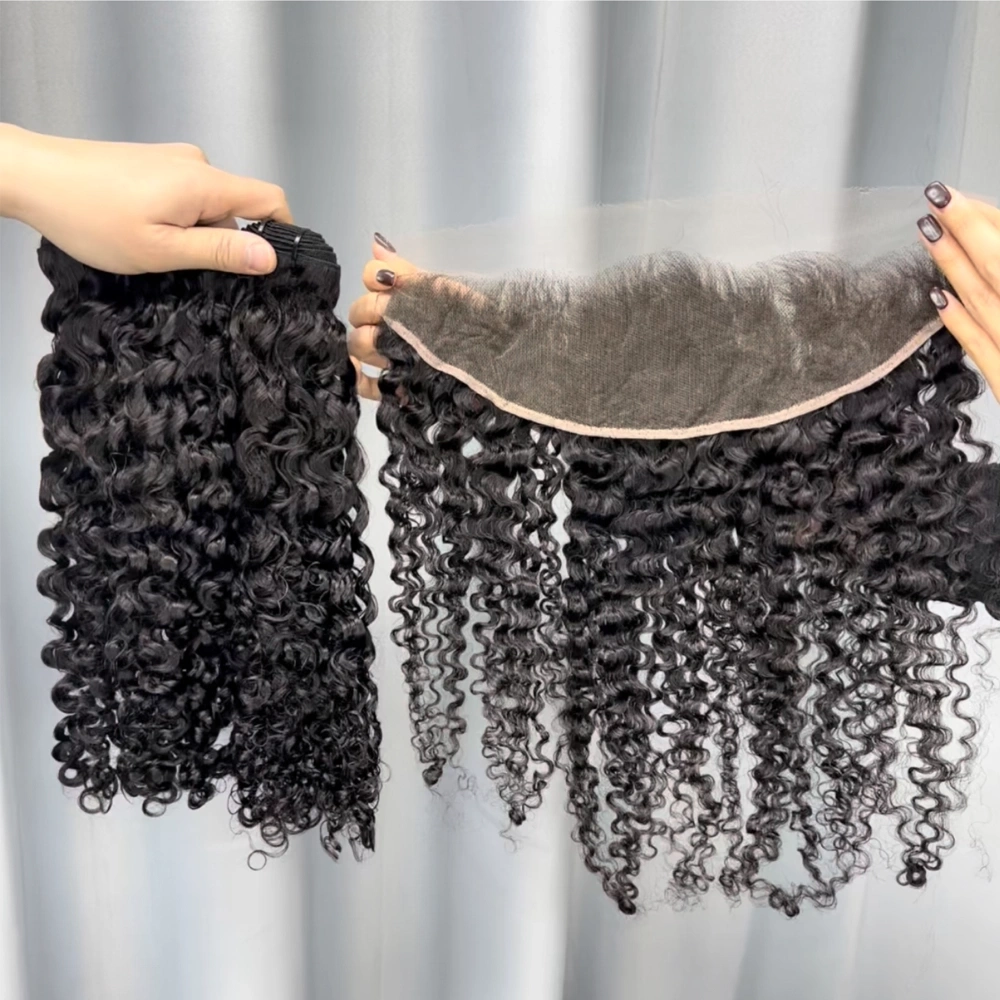 3 Pieces Virgin Hair Bundles With 13x4 HD Lace Frontal Burmese Curly