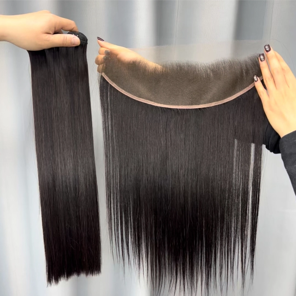 3 Pieces Double Drawn Hair Bundles With 13x4 HD Lace Frontal Bone Straight