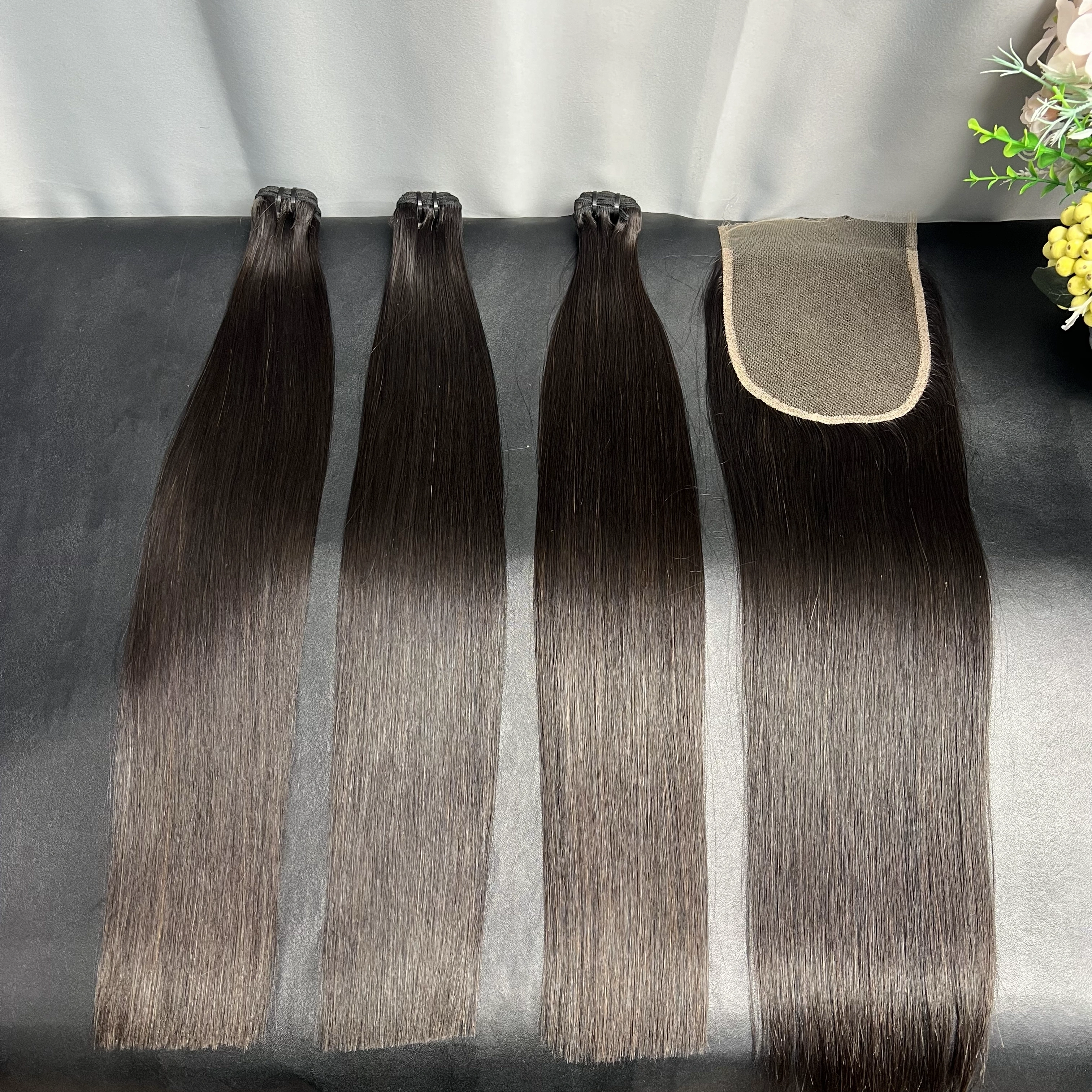 3 Pieces Double Drawn Hair Bundles With 5x5 HD Lace Closure Bone Straight