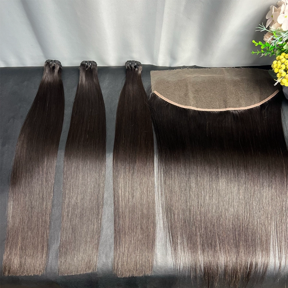3 Pieces Double Drawn Hair Bundles With 13x4 HD Lace Frontal Bone Straight