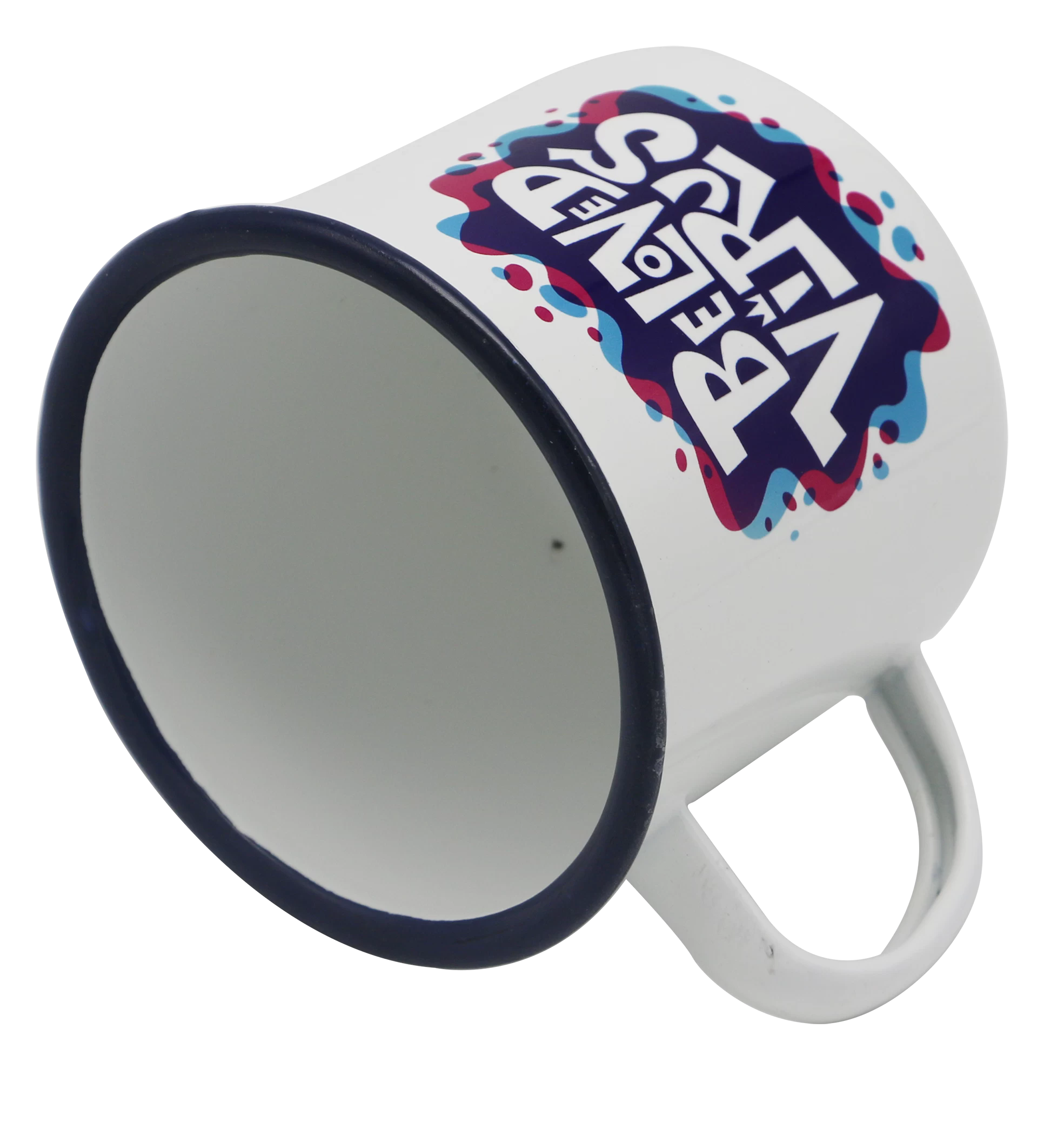 8oz Sublimation Ceramic Camper With Stainless Steel Rim Mug