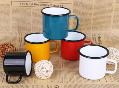 8oz Sublimation Ceramic Camper With Stainless Steel Rim Mug