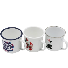 8oz Sublimation Ceramic Camper With Stainless Steel Rim Mug