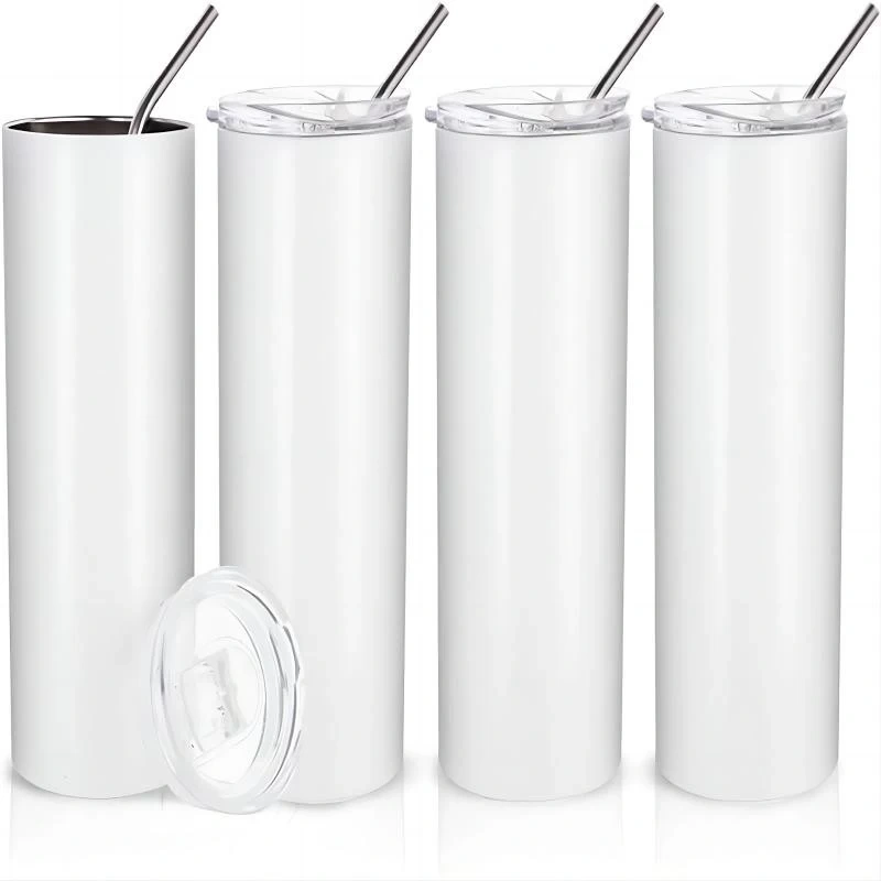 20oz Straight Stainless Steel White Tumbler with Metal Straw for Heat Press Machine Printing