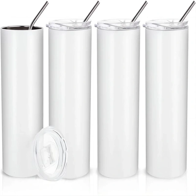 20oz Straight Stainless Steel White Tumbler with Metal Straw for Heat Press Machine Printing