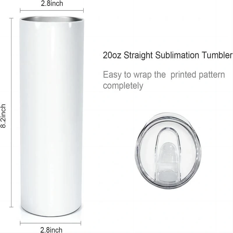 20oz Straight Stainless Steel White Tumbler with Metal Straw for Heat Press Machine Printing