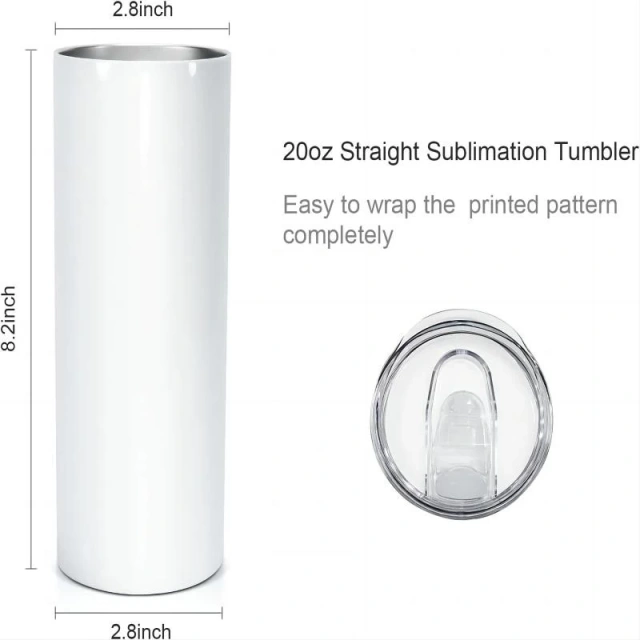 20oz Straight Stainless Steel White Tumbler with Metal Straw for Heat Press Machine Printing