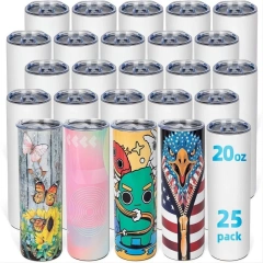 20oz Straight Stainless Steel White Tumbler with Metal Straw for Heat Press Machine Printing