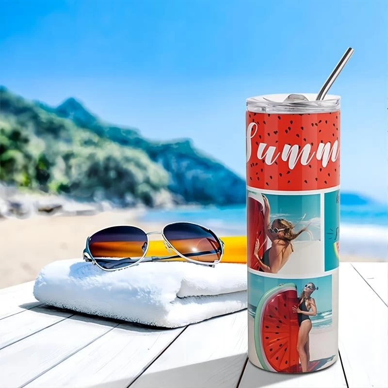 20oz Straight Stainless Steel White Tumbler with Metal Straw for Heat Press Machine Printing