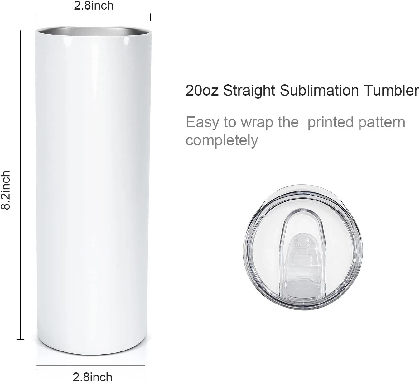 20oz Straight Stainless Steel White Tumbler with Metal Straw for Heat Press Machine Printing
