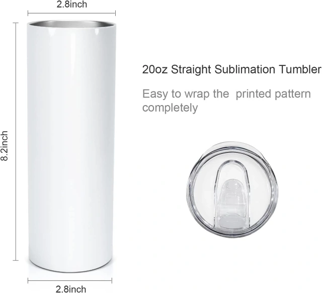 20oz Straight Stainless Steel White Tumbler with Metal Straw for Heat Press Machine Printing