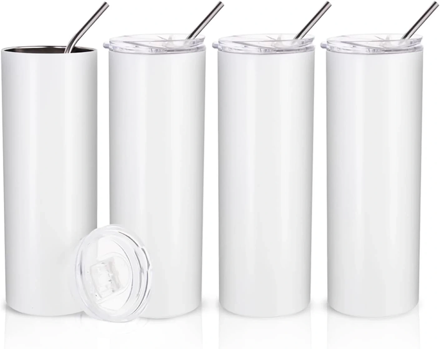 20oz Straight Stainless Steel White Tumbler with Metal Straw for Heat Press Machine Printing