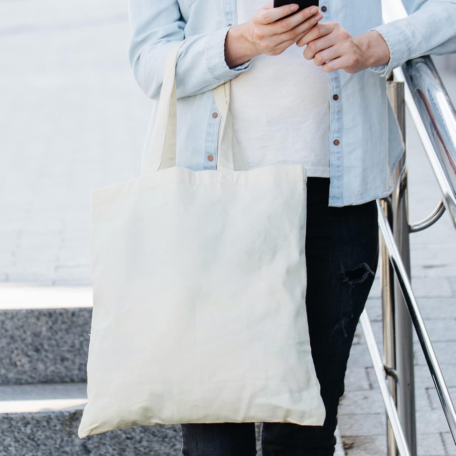 Artondemand Cotton Tote Bag Blank Canvas Bag Reusable Grocery Shopping Bags, Suitable for DIY Craft, Grocery, Shopping, Drawing, Promotion, Gift