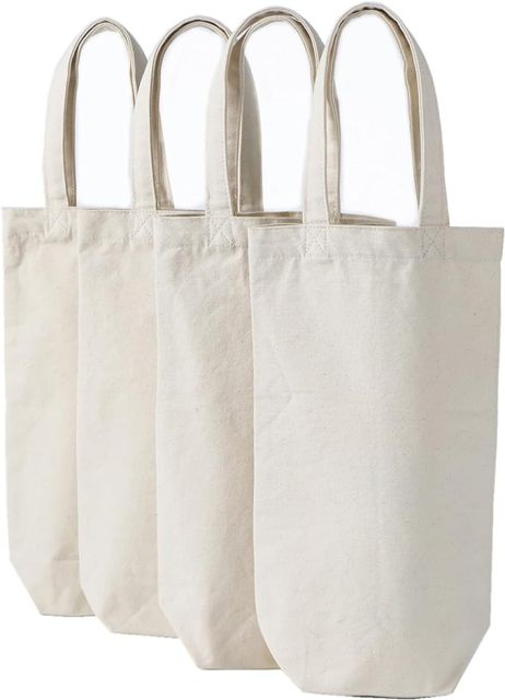 Canvas Wine Tote Bags – 100% Cotton, Single & Double Bottle, Reusable Gift Bags with Handles for DIY, Events, Gifting