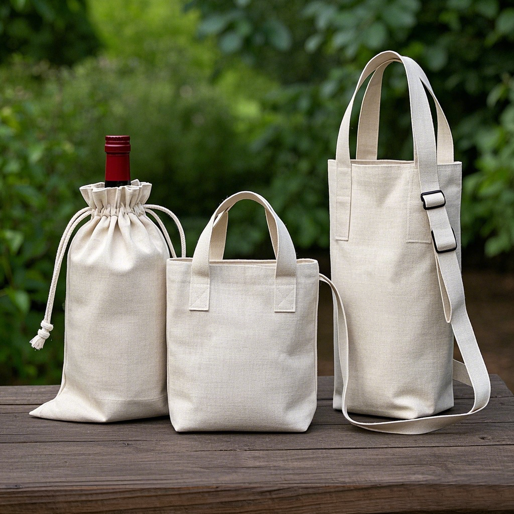 Canvas Wine Tote Bags – 100% Cotton, Single & Double Bottle, Reusable Gift Bags with Handles for DIY, Events, Gifting