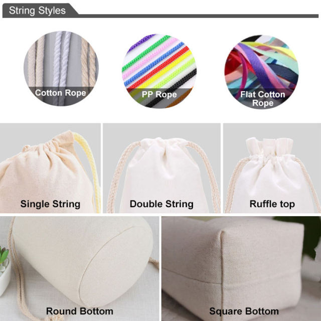 Custom logo natural canvas cotton sublimation drawstring bag silk screen printing single double drawstring bag
