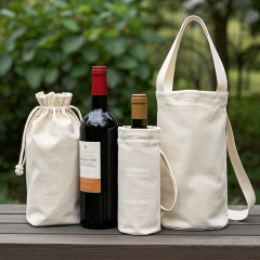 Canvas Wine Tote Bags – 100% Cotton, Single & Double Bottle, Reusable Gift Bags with Handles for DIY, Events, Gifting