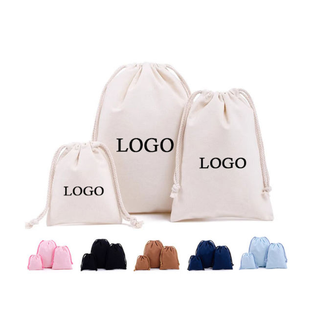 Custom logo natural canvas cotton sublimation drawstring bag silk screen printing single double drawstring bag