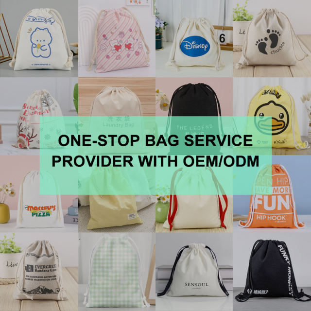 Custom logo natural canvas cotton sublimation drawstring bag silk screen printing single double drawstring bag