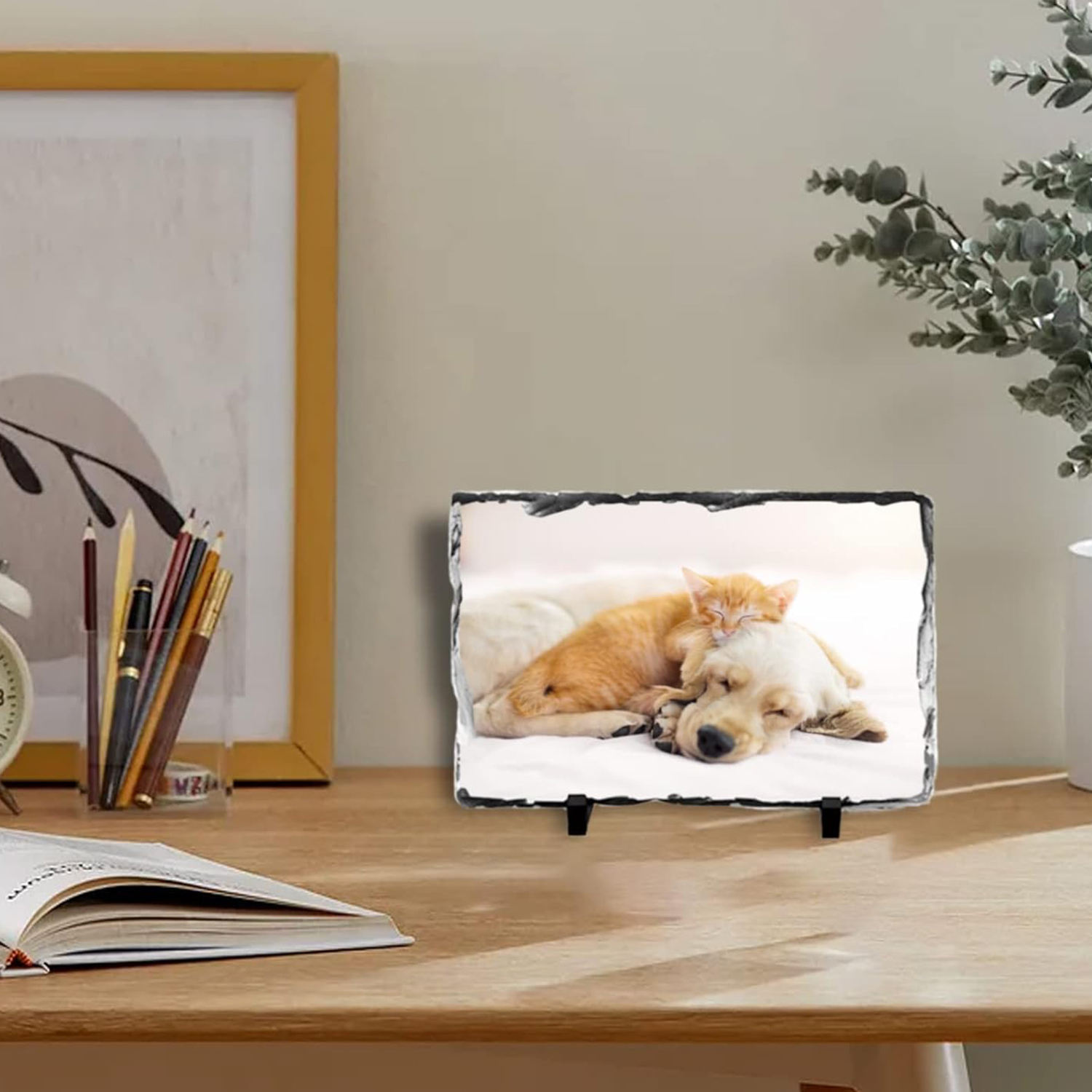 Sublimation Slate Blanks Heat Thermal Transfer Sheet Stone Photo Frame DIY Sublimation Blank With Display Holder For Desktop Souvenir Custom Design Work