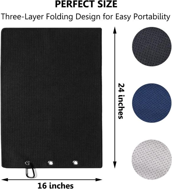 Handy Picks Microfiber Golf Towel with Carabiner Clip & Velcro Fastener