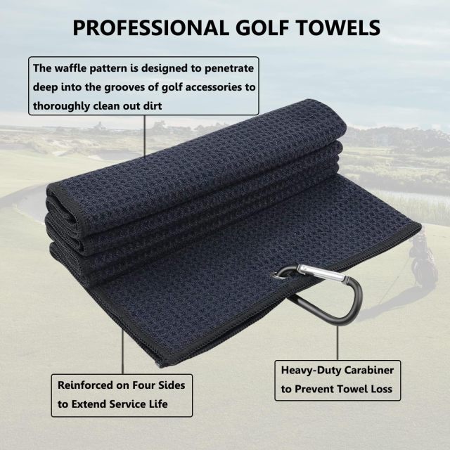 Handy Picks Microfiber Golf Towel with Carabiner Clip & Velcro Fastener