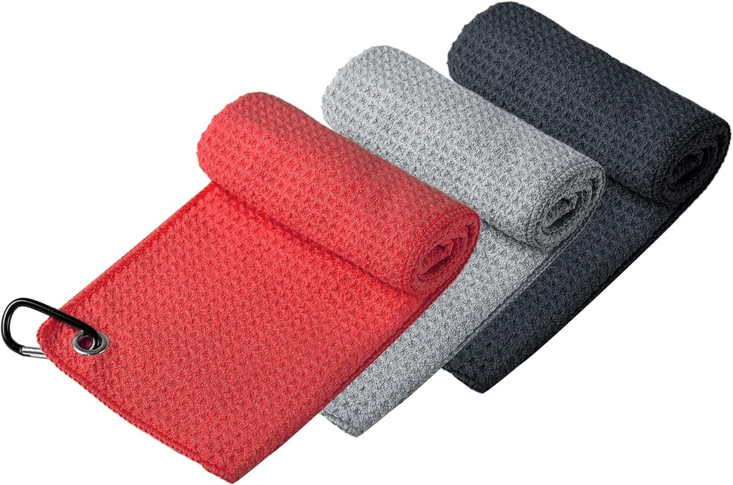 Handy Picks Microfiber Golf Towel with Carabiner Clip & Velcro Fastener