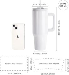 Sublimation Tumblers 30 OZ with Removable Handle White Blanks Stainless Steel Cups Mugs with Lid and Plastic Straw for Tumbler Heat Press Sublimation Oven Printing