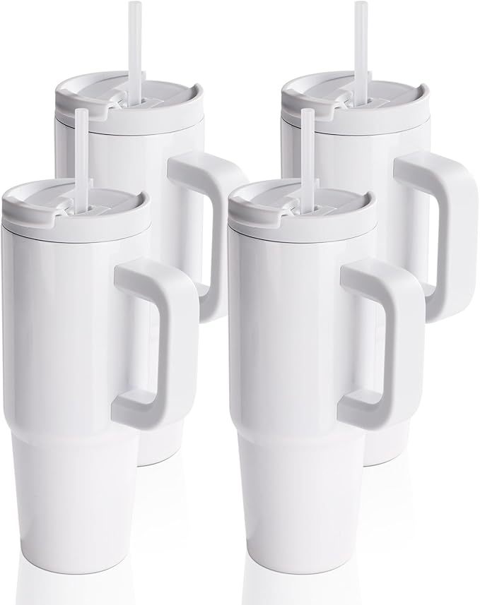 Sublimation Tumblers 30 OZ with Removable Handle White Blanks Stainless Steel Cups Mugs with Lid and Plastic Straw for Tumbler Heat Press Sublimation Oven Printing