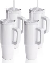 Sublimation Tumblers 30 OZ with Removable Handle White Blanks Stainless Steel Cups Mugs with Lid and Plastic Straw for Tumbler Heat Press Sublimation Oven Printing