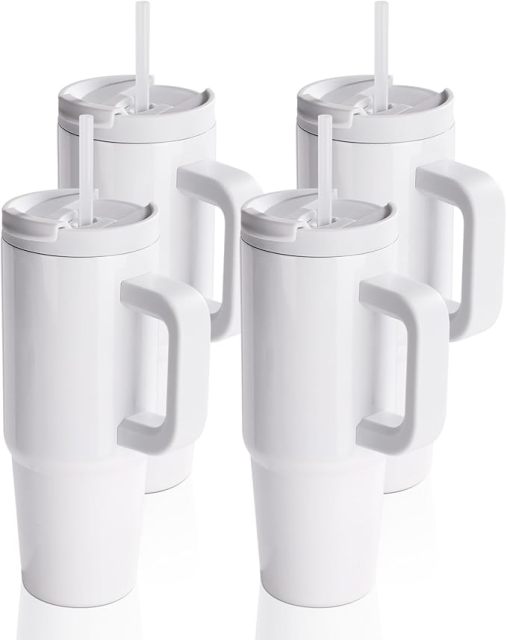 Sublimation Tumblers 30 OZ with Removable Handle White Blanks Stainless Steel Cups Mugs with Lid and Plastic Straw for Tumbler Heat Press Sublimation Oven Printing