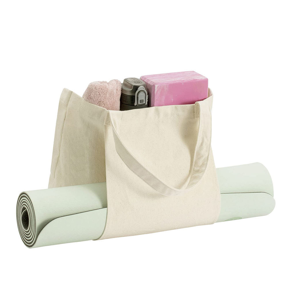 Sublimation Canvas Tote Bag with Yoga Mat Carrier Pocket Carryall Shoulder Bag for Office, Workout, Pilates, Travel, Beach and Gym