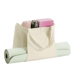 Sublimation Canvas Tote Bag with Yoga Mat Carrier Pocket Carryall Shoulder Bag for Office, Workout, Pilates, Travel, Beach and Gym