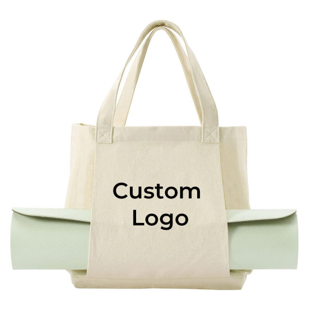 Sublimation Canvas Tote Bag with Yoga Mat Carrier Pocket Carryall Shoulder Bag for Office, Workout, Pilates, Travel, Beach and Gym
