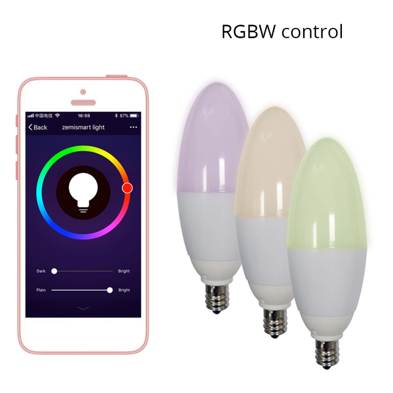 Zemismart E12 LED Candle Bulb Candlelight Work with Amazon Alexa Google Home 2.4g WIFI Home Automation 5w Chandelier Light 110v-240v C35