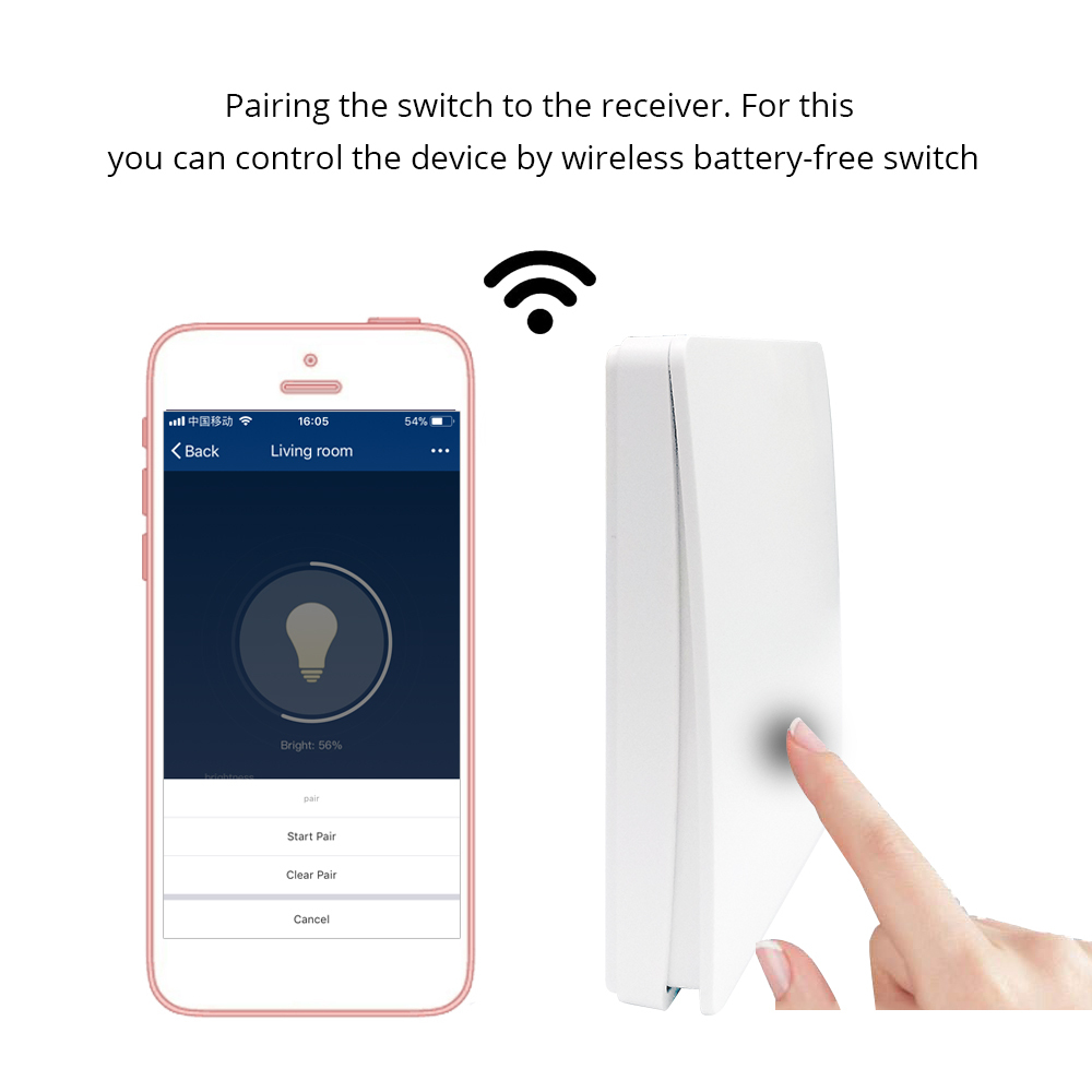 Zemismart kinetic Switch Alexa Echo Google Home Mini Voice Control No Need Battery Wireless Remote Control Suit for Halogen Bulb Ceiling Fan
