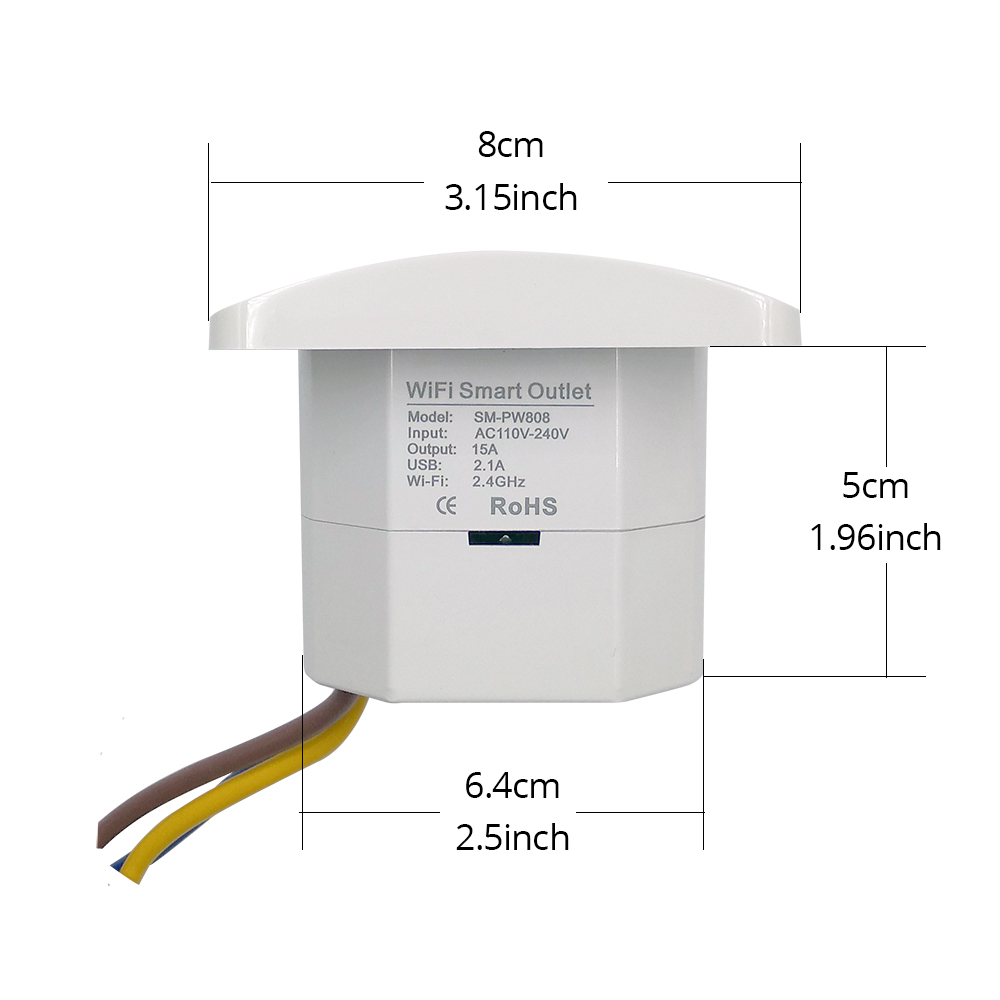EU Wall Recessed Outlet Work with Amazon Alexa Google Home with 2 USB Ports 15A output Support Phone APP Control