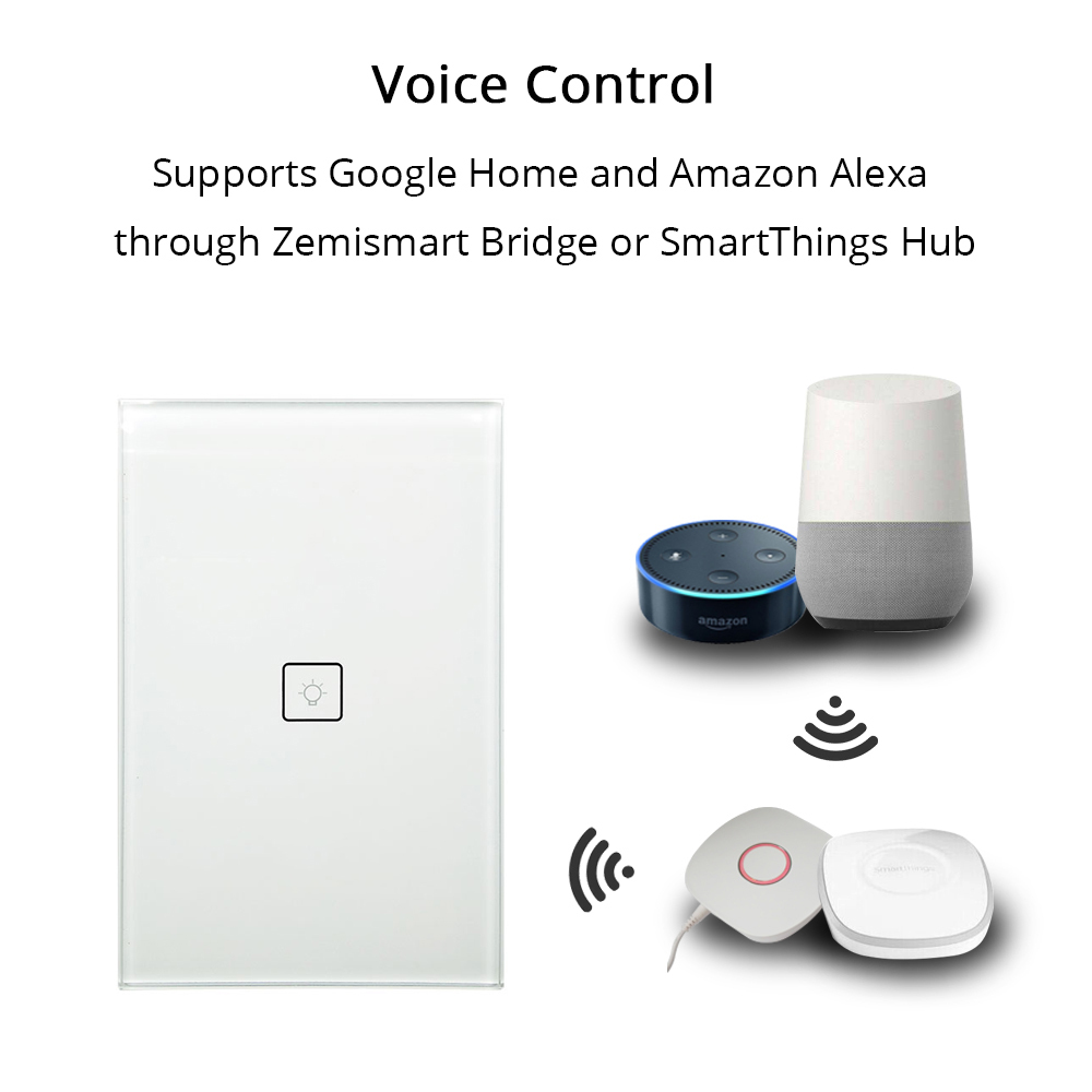 Zigbee One Gang Wall Light Switch Work With Amazon Alexa Google Home via Zemismart hub Smarthings Bridge APP Phone Voice Control