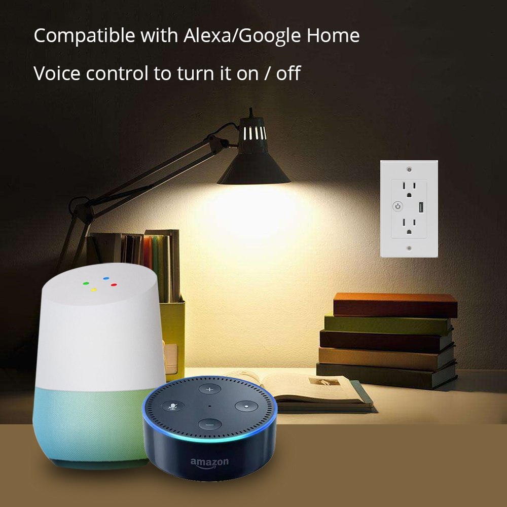 Zemismart WiFi US In Wall Outlet Work With Alexa Google Home Mini Assistant With 2 Outlet and One USB Port