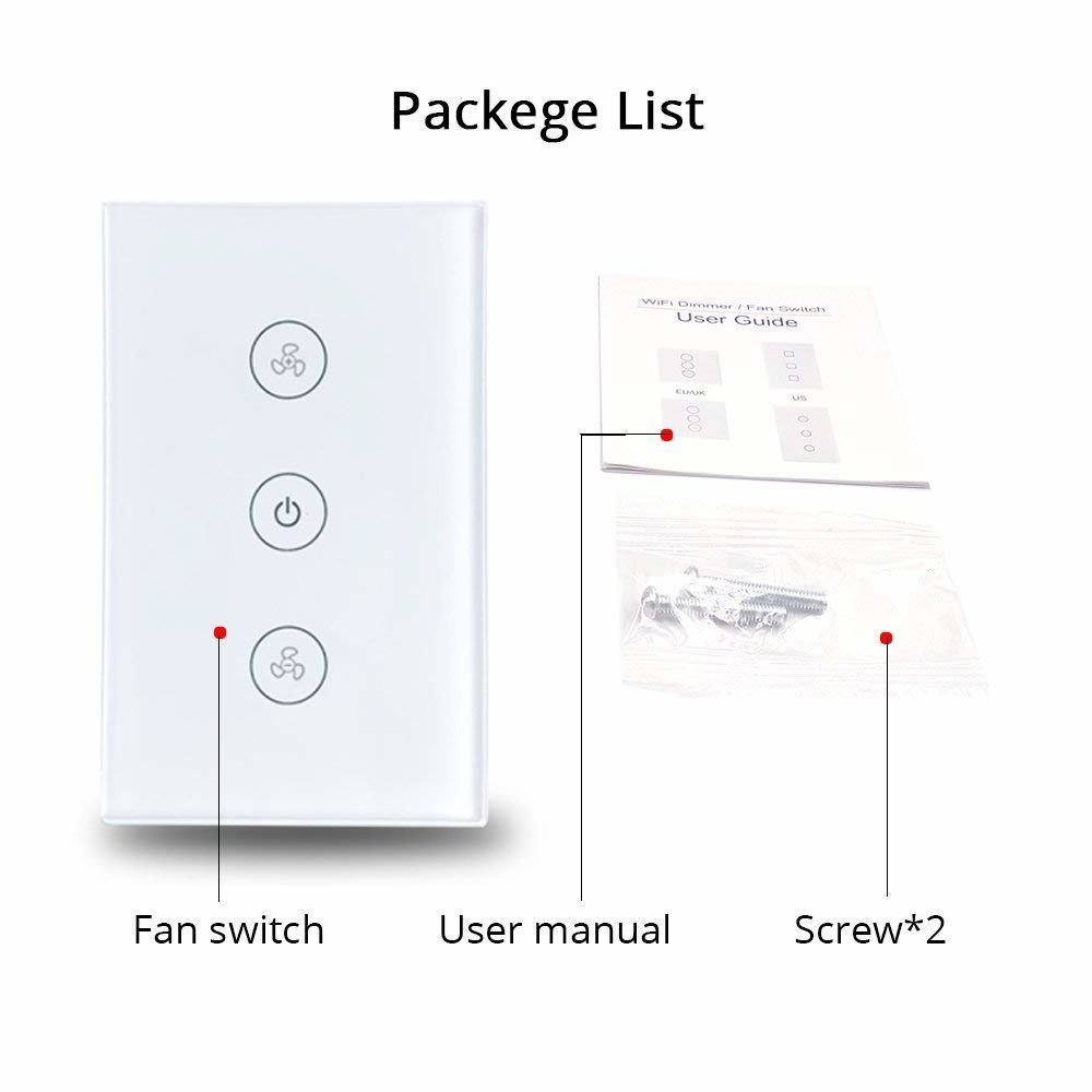 Zemismart US Alexa Echo Smart Ceiling Fan Switch Wifi APP Timer Speed Group Control Speed Regulation Home Wall Switch