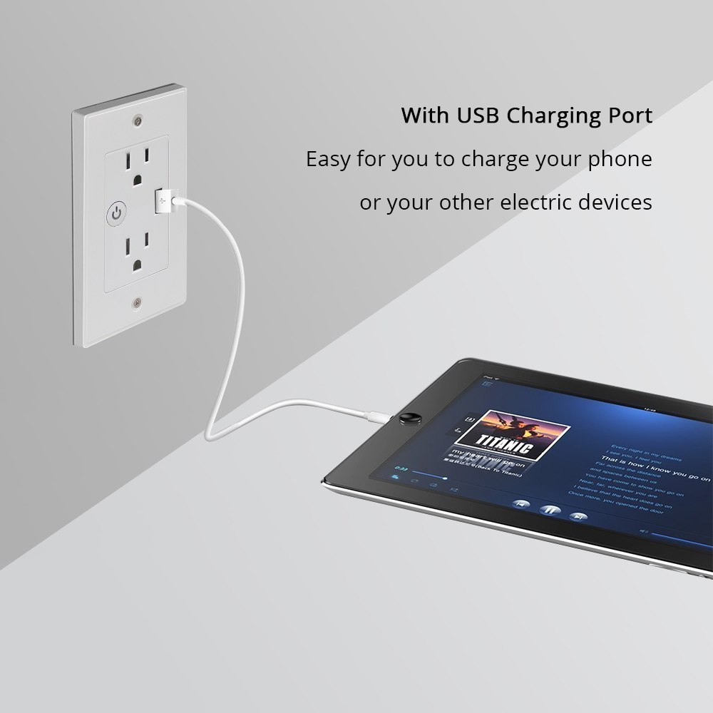 Zemismart WiFi US In Wall Outlet Work With Alexa Google Home Mini Assistant With 2 Outlet and One USB Port