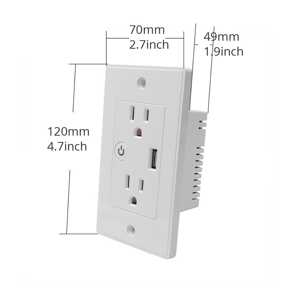 Zemismart WiFi US In Wall Outlet Work With Alexa Google Home Mini Assistant With 2 Outlet and One USB Port
