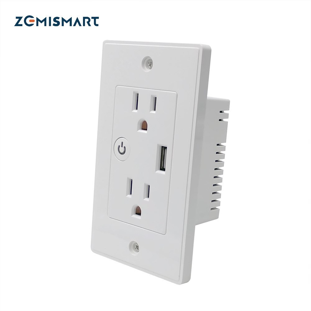 Zemismart WiFi US In Wall Outlet Work With Alexa Google Home Mini Assistant With 2 Outlet and One USB Port